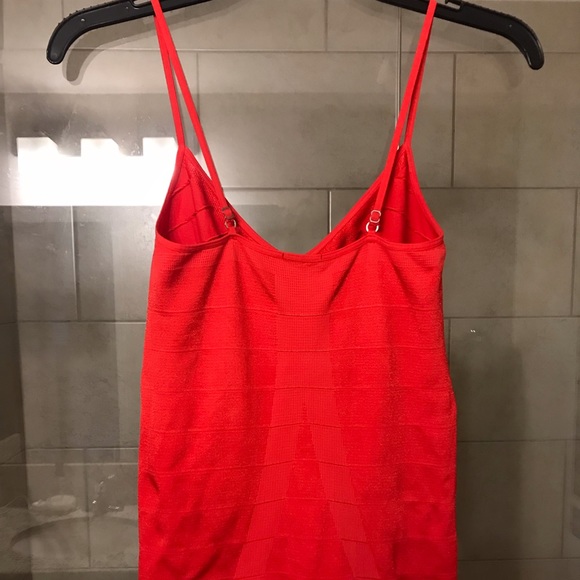 BEBE Red Shinny Seamless Mini Dress Ribbed & Bandage Detail Adj Spaghetti Strap - Picture 7 of 12